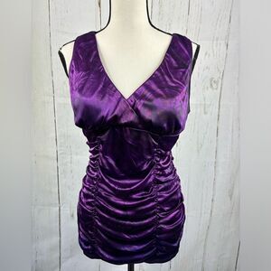 Studio Y Satin Purple Floral Ruched Bra Padded Top Sleeveless
